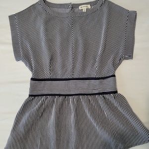 Monteau Womens Medium  Navy Blue & White Striped Peplum Blouse